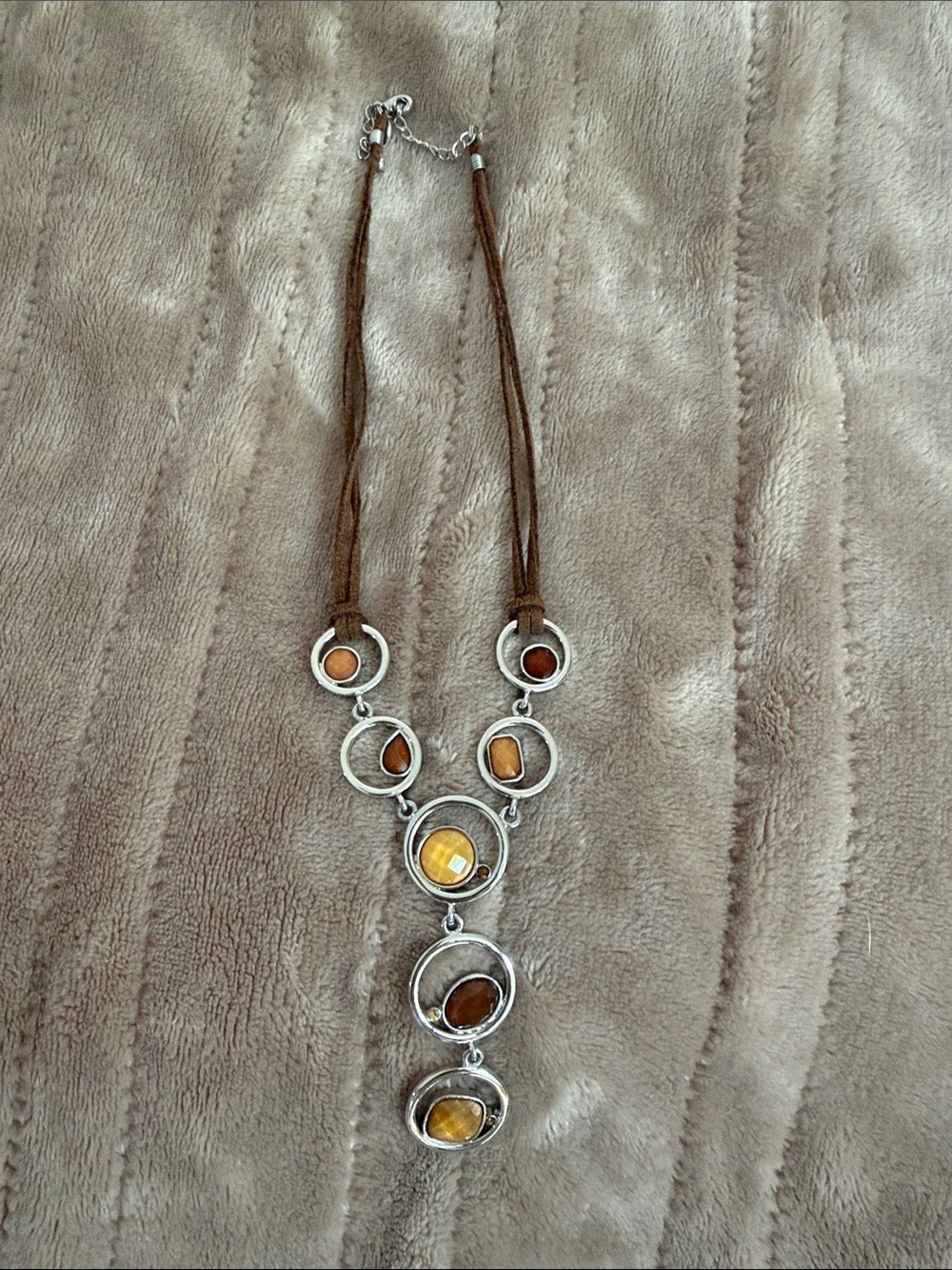 Lia Sophia Amber and Brown Multi-Stone Drop Necklace in Silver